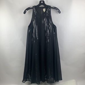 Mod Black Sheer Shift Dress W/Silver Disco Lining